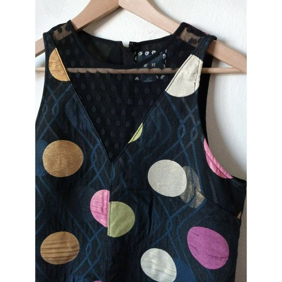 MAEVE ANTHROPOLOGIE Tilde Shift Jacquard Dress Metallic Dots Mod Retro 70s Sm - Picture 3 of 9